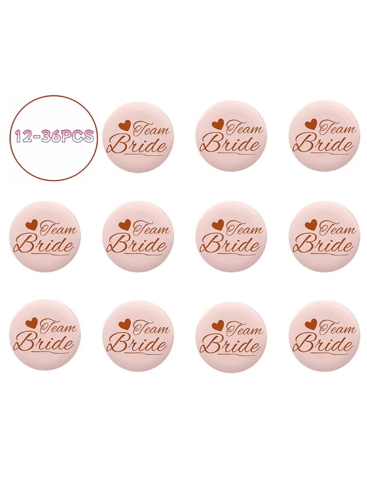 Badge de mariée de l'équipe de future mariée, pour mariage, décoration de réception nuptiale, cadeau de demoiselles d'honneur, fournitures de fête d'enterrement de vie de jeune fille, 12 à 36 pièces