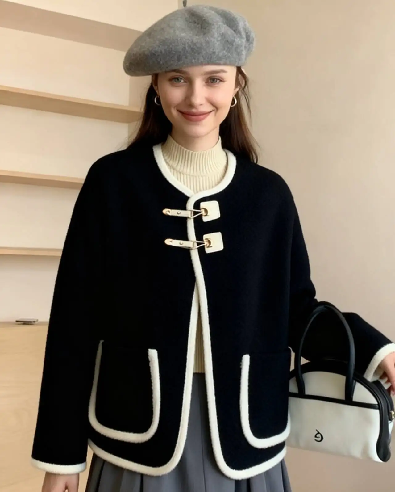 

Шерстяные пальто Женское шерстяное пальто Натуральное длинное осеннее ангорское эстетичное регулируемое талию с рукавами-колокольчиками Городской шикарный стиль Прогулки OL