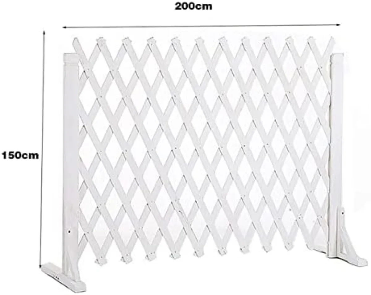 White Expandable Plant Trellis Garden Fence, Wooden Freestanding Extended Gate Heavy Duty Fence, Foldable Plant Screen