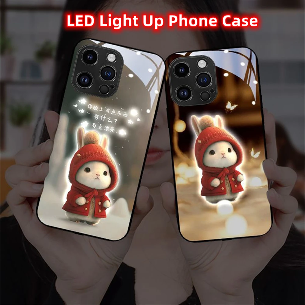 

Lovely Bunny Sound Control LED Flash Cases Luminous Glass Cover For Samsung S26 S25 S24 S22 S23 S21 S20 FE Note 10 20 Plus Ultra