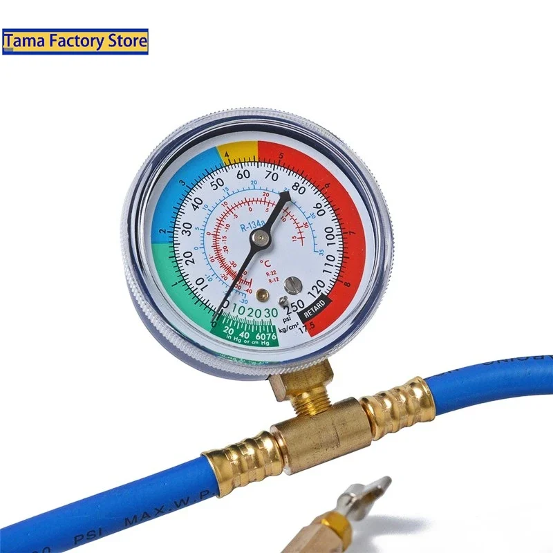 R134A Car AC Air Conditioning Refrigerant Recharge Hose W/ Pressure Gauge Measuring Kit Copper Auto Car Accessories 1/2“ 1/4