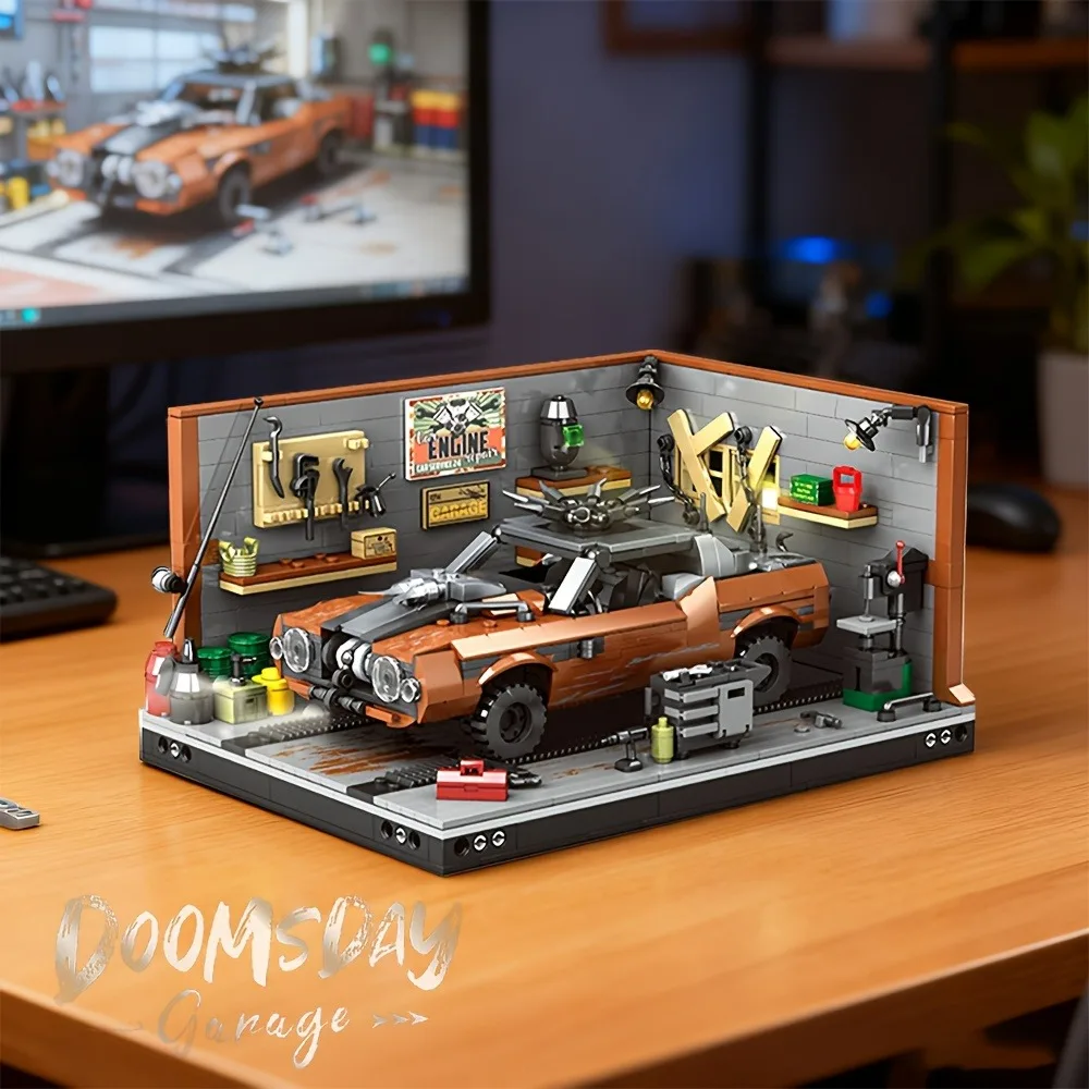

1140PCS Retro Garage Scene Building Block Set, Assemble Car Models, Creative Gift, Christmas/Valentine's Day Gift, Desktop Decor