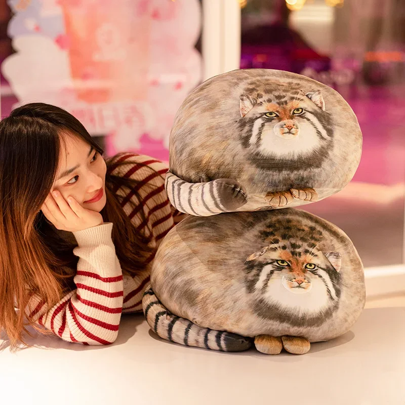 30/40/50cm Brown Simulation Manul Cat Plush Pillow Stuffed Wild Animal Like Real Image Printed Cushion Sofa Chair Decor Gift