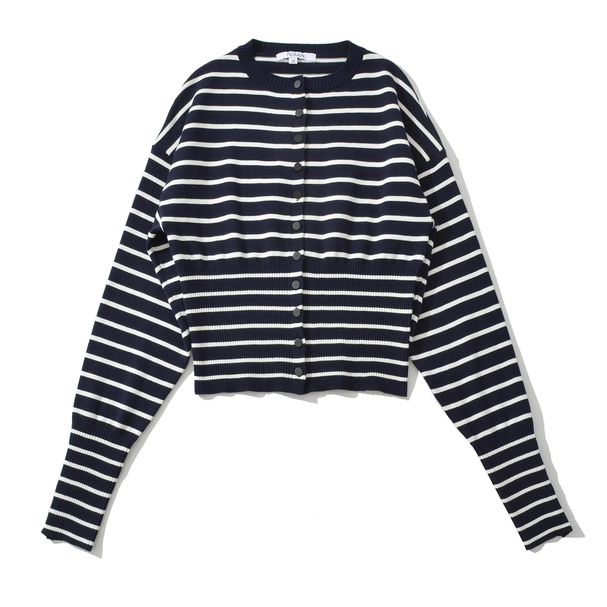 2025 الخريف البحرية الأفقي مخطط سليم الضلع هيم محبوك سترة قصيرة سترة مرونة الخصر السراويل الصغيرة نحيل 2 قطع 1 مجموعة #3