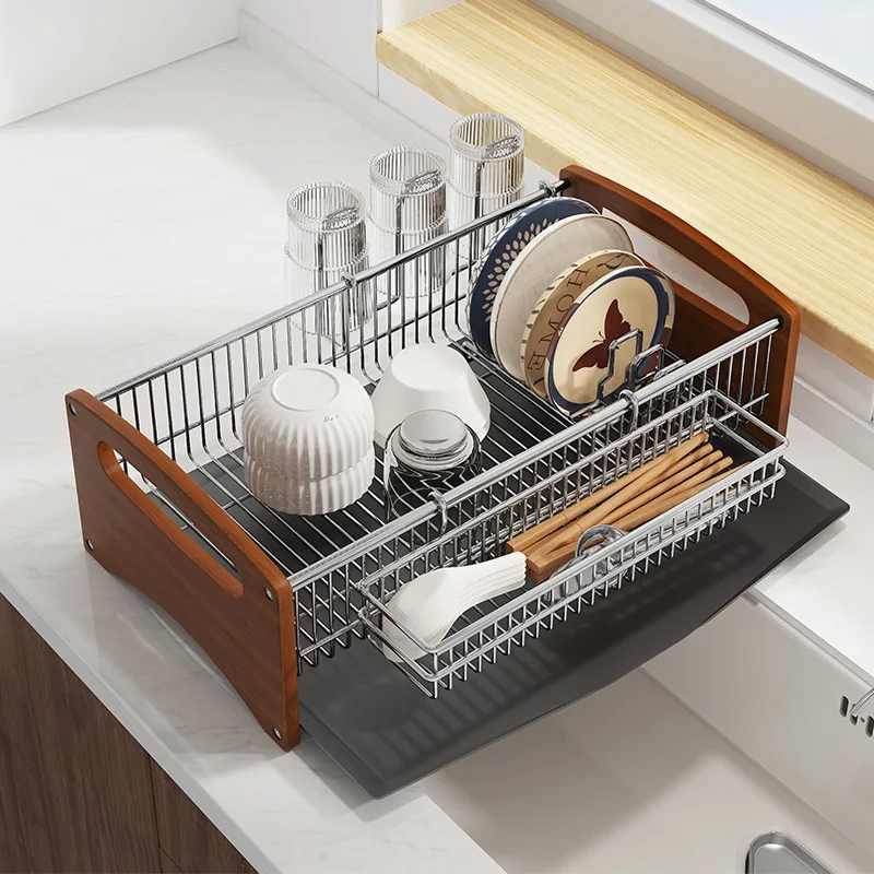 304 Stainless Steel Dish Storage Rack Kitchen Multifunctional Shelf Dish Rack Countertop Drain Rack
