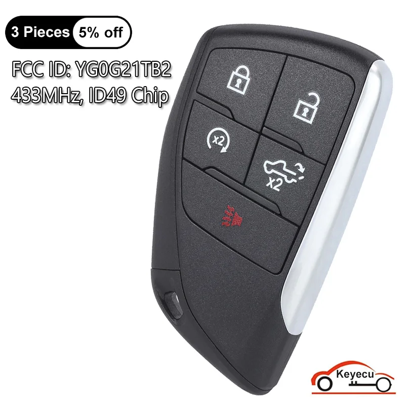 KEYECU 5 Buttons 433MHz ID49 Chip for GMC Sierra 1500 for Chevrolet Silverado 2022 2023 Auto Smart Remote Key Fob FCC: YG0G21TB2