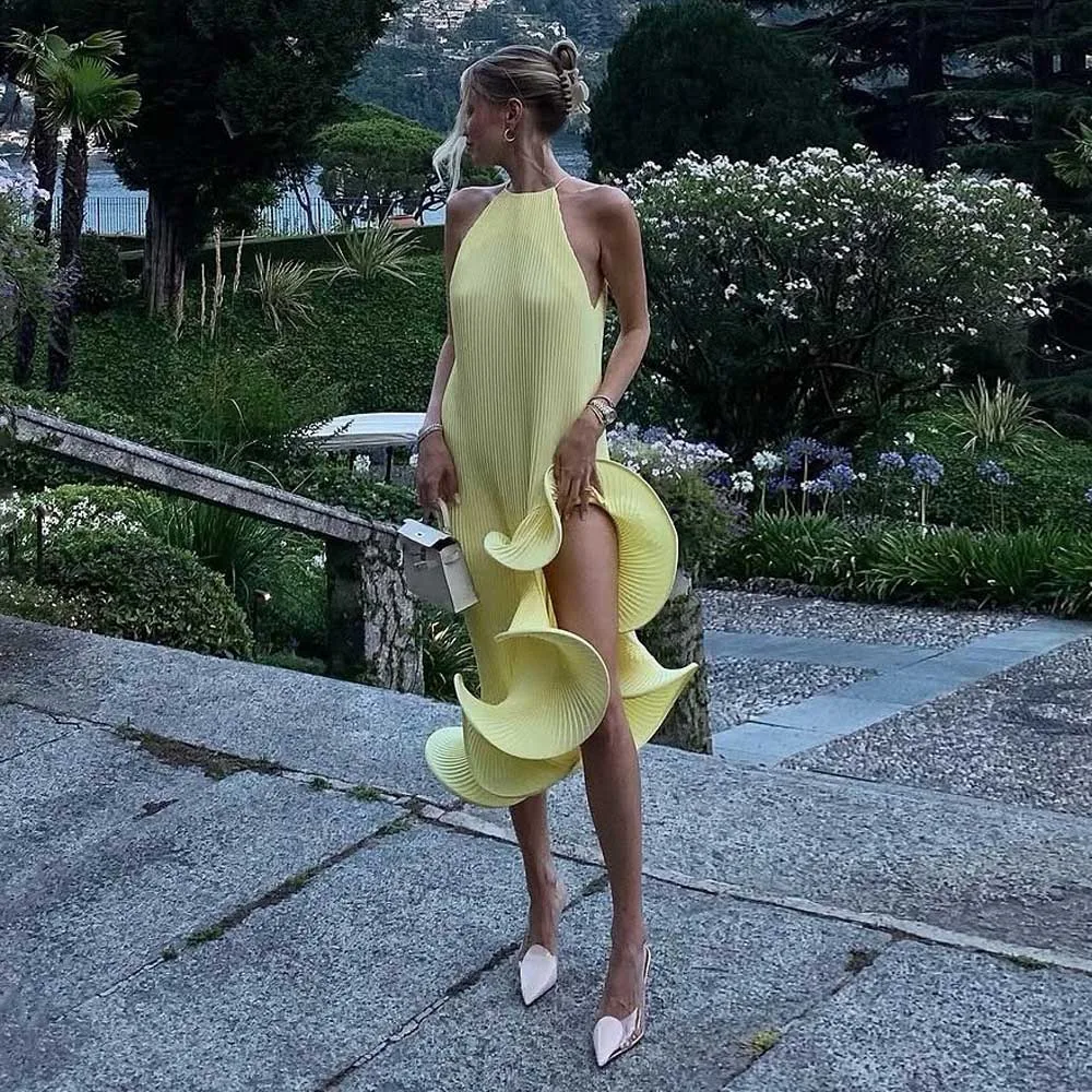 

Шикарные плиссированные платья миди для выпускного вечера 2025 Couture с рюшами желтое платье на день рождения женские праздничные платья асимметричные гала-платья для мероприятий