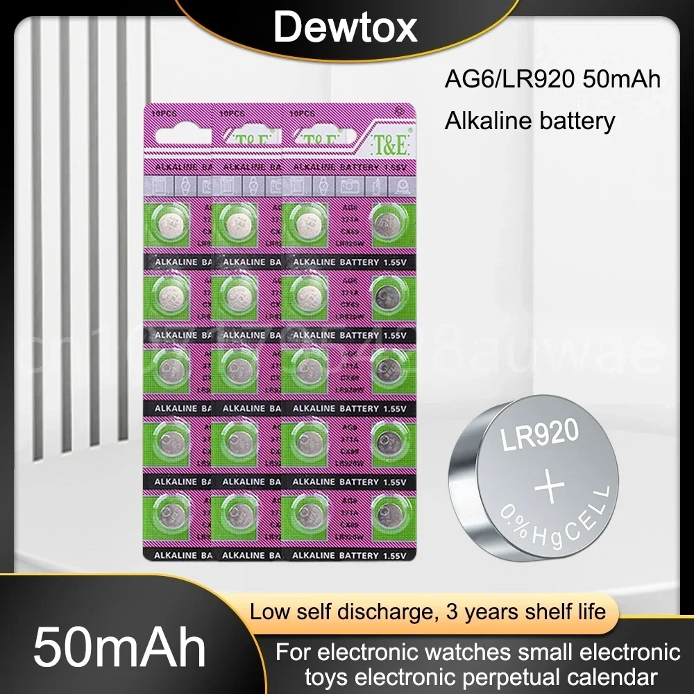 50-200PCS Alkaline Cell Coin Battery 1.55V AG6 LR920 Button Batteries 371A CX69 LR920W 371 L921 SR927 G6A AG 6 for Watch Toys