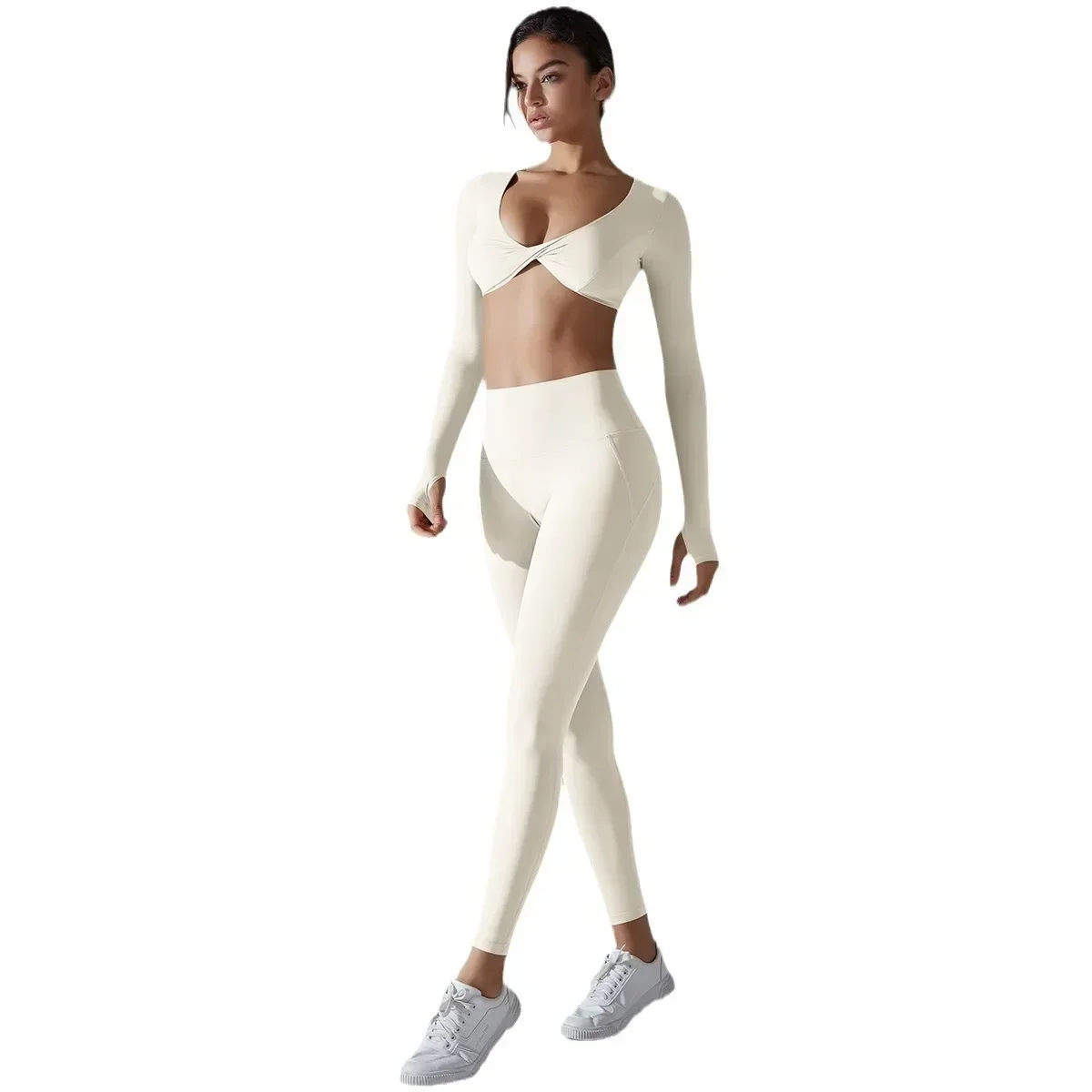 Seamless Yoga Sets Sports Fitness High Waist Hip-lifting Pants Long-sleeved Suits Workout Clothes Gym Leggings Sets for Women image 5