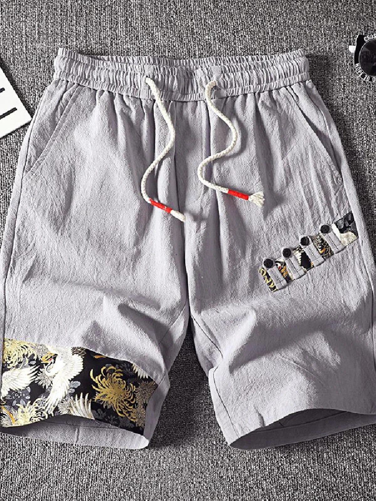 

Summer Cotton Linen Men's orts Elastic Waist Five-Point Beach Sle Loose Fit Sports Casual Trousers Mid-Length Youth Faion