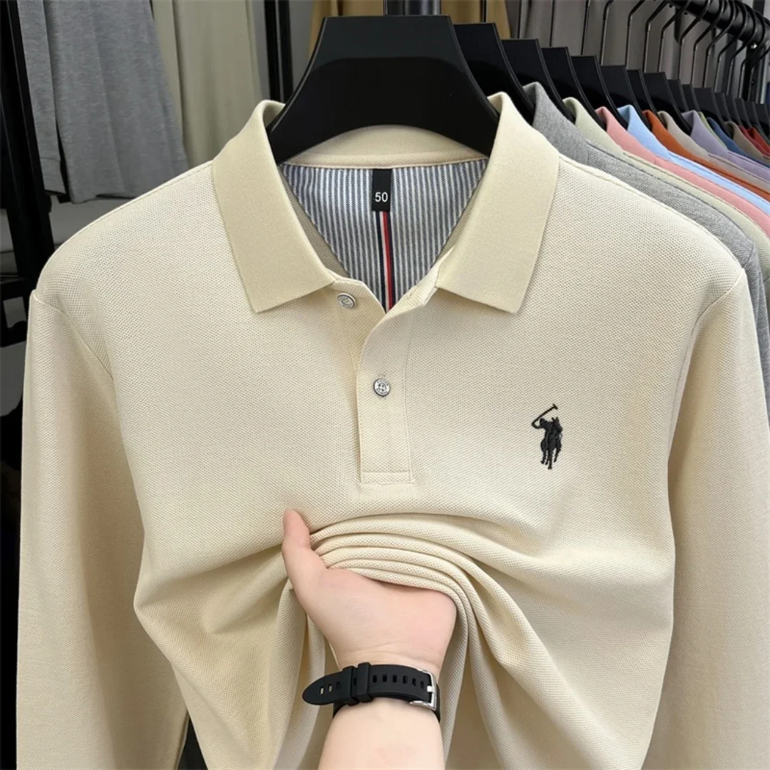 100% reine Baumwolle, hochwertiges Marken-Poloshirt für Herren mit langen Ärmeln, modisches Luxus-Golf-Oberteil mit Stickerei für Herbst und Winter, lässiges T-Shirt. – Detail 19