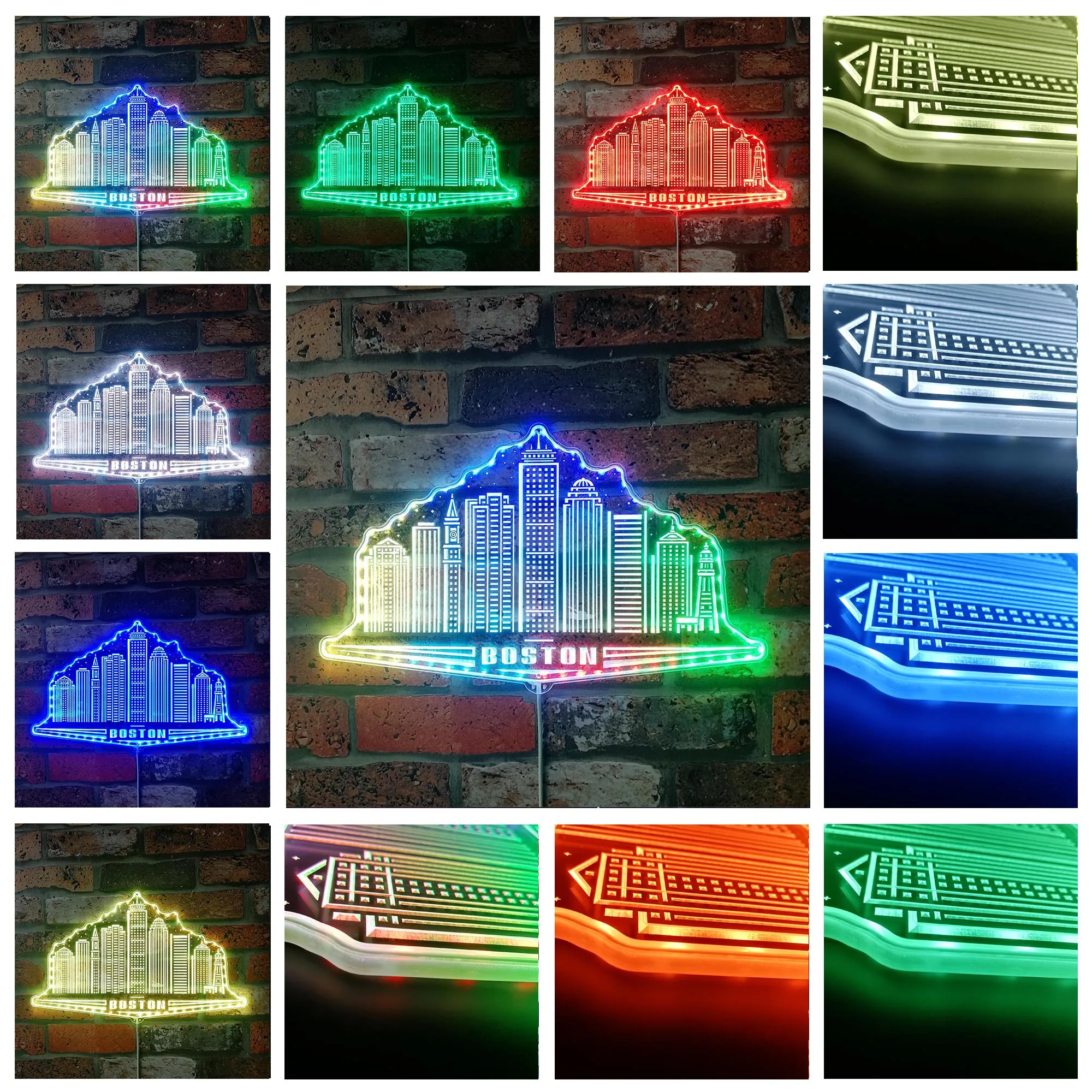 Boston Massachusetts USA Skyline Silhouette RGB Dynamic Glam LED Sign st06-fnd-i0109