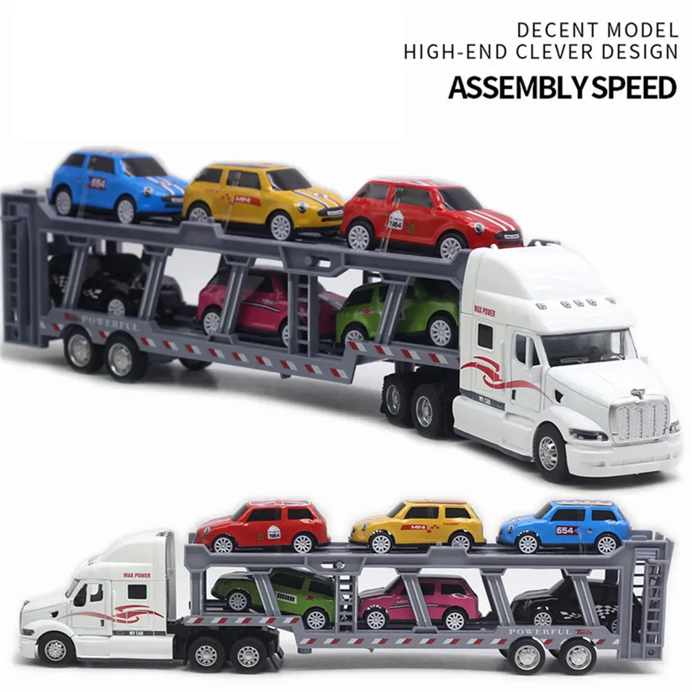 1:48 35CM Alloy American Big Truck with 6PCS Mini Metal Alloy Diecast Car Model 1:64 Scale Toys Vehicles Carrier Truck For Kids