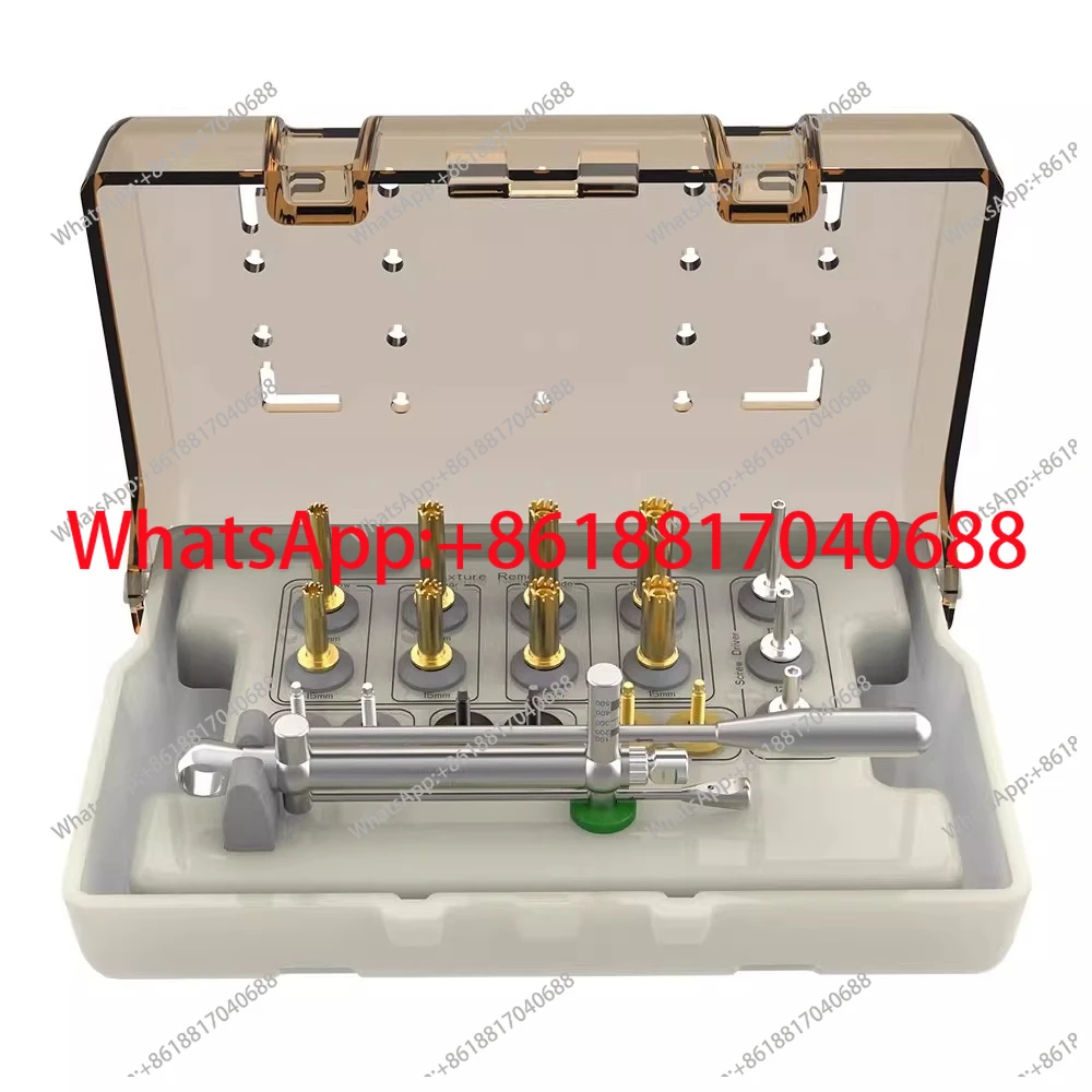 Take out the tool box for the implant and take out the central screw.