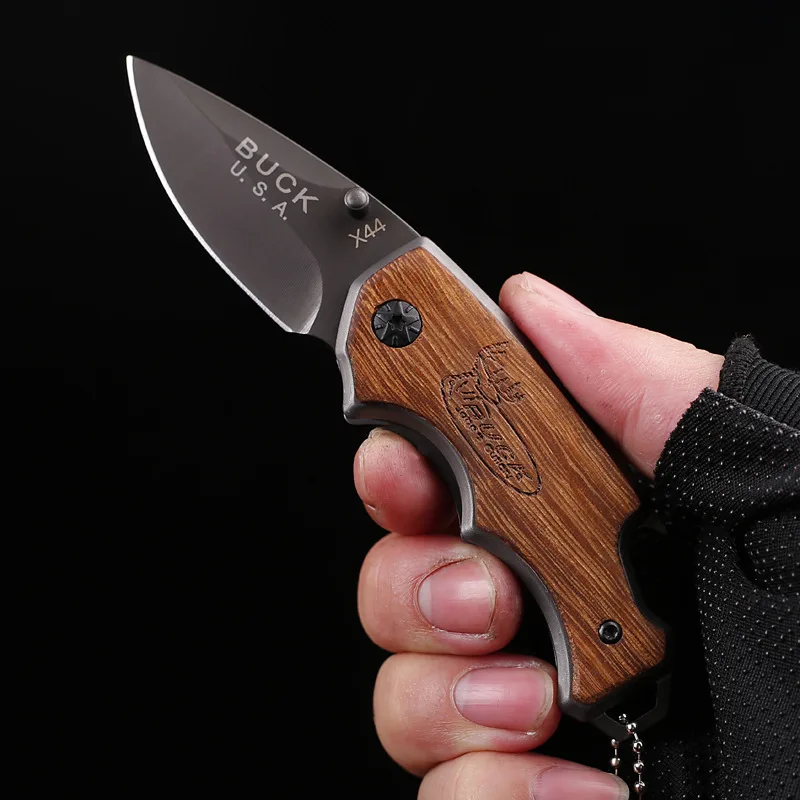 Wood Handle Outdoor Mini Knife Stainless Steel Folding Knife Multi-purpose Camping Tactical Pocket Knife