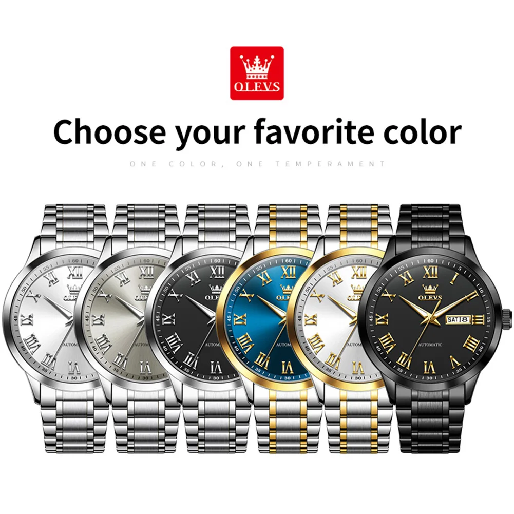 OLEVS 7075 reloj para hombre reloj mecánico automático multifuncional semana fecha Luna reloj de lujo para hombres 30m caja luminosa impermeable