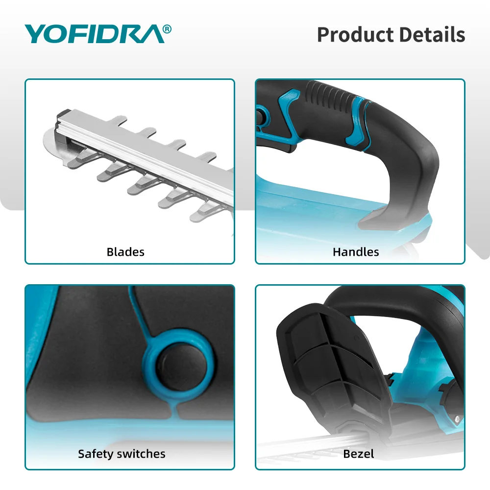 YOFIDRA Kabelloser Elektrischer Heckenschneider 2000W 15000RPM Astsäge Rasenmäher Garten-Trimmwerkzeug für Makita Akku – Detail 11