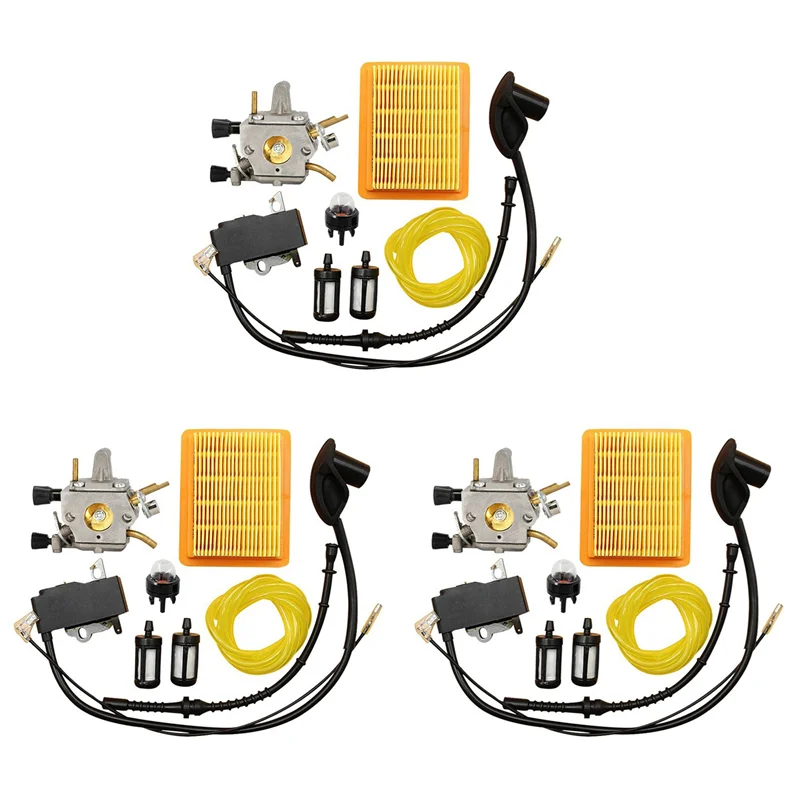 GTBL 3X Carburetor For STIHL FS120 FS200 FS250 Ignition Coil Air Filter Fuel Hose Tune Up Kit Trimmer Brushcutter