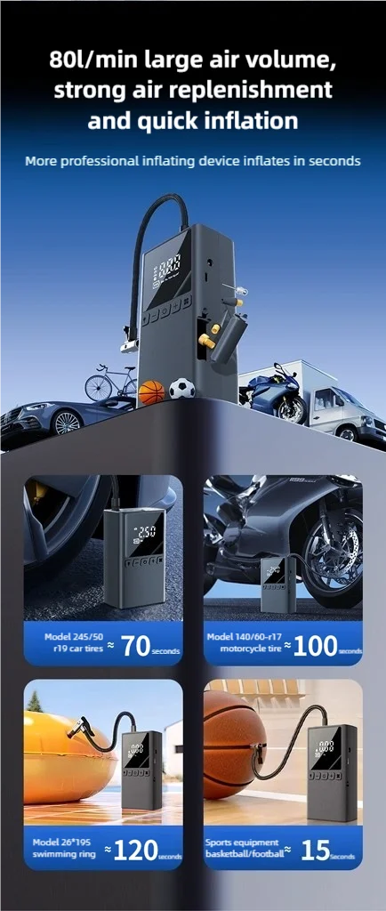 TINSOL Tragbare Elektrische Fahrradluftpumpe 150PSI Kabelloser Reifenfüller Geeignet für Fahrräder, Bälle, Motorräder und Autos – Detail 6