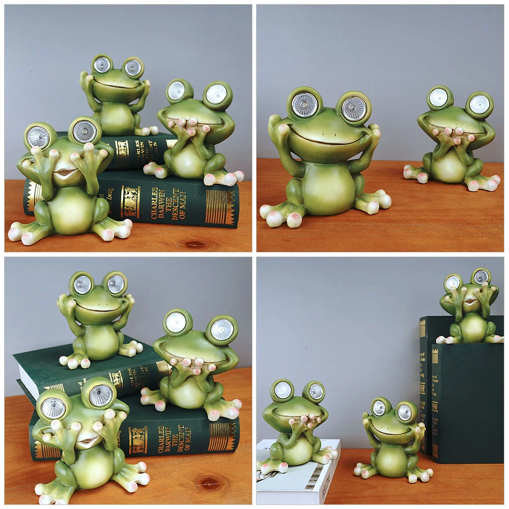 Resin Frog Statue Solar Lights Outdoor Decor Creative Figurine Ornament Garden Decoration