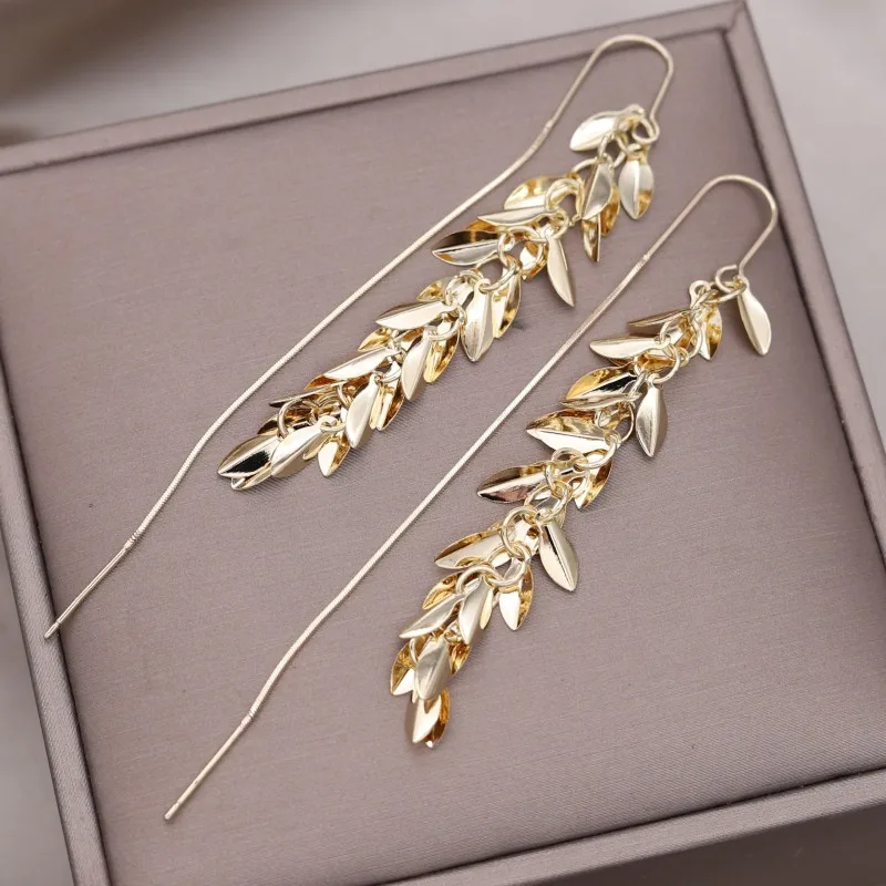 Korean New Design Fashion Jewelry 14K Gold plated Metal Long Ear Earrings Elegant Women's Party Earline Accessories