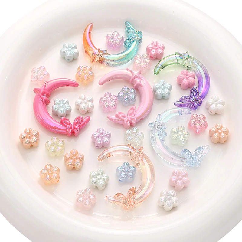 1-5pcs Plum Blossom Butterfly Star Moon Mixed Color  Acrylic Spacer Decorative Beads For Jewelry Making DIY Bracelet Findings