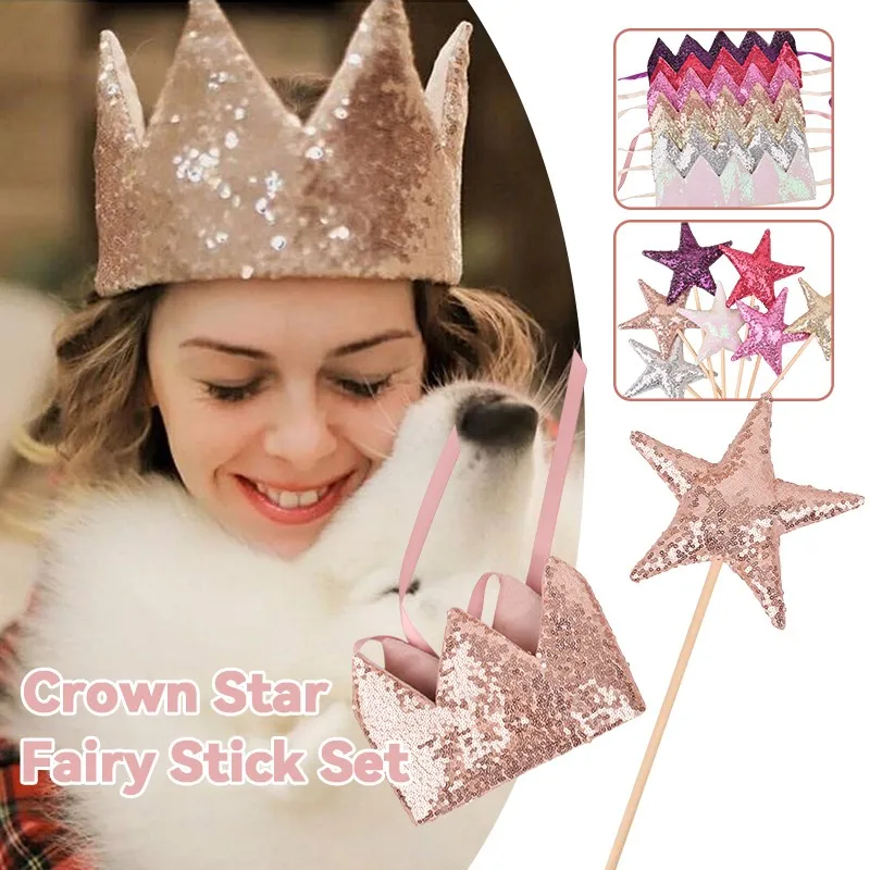 

1Set Girl Glitter Crown Fairy Photo Props Princess Crowns Hat Kids Birthday Party Headwear Stage Costume Festive Shooting Access