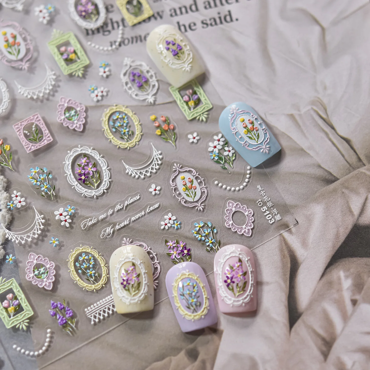 5D Embossed Nail Stickers Retro Picture Frame Nail Art Accessory Stickers Exquisite Flowers Adhesive Nail 3D Decoration Stickers