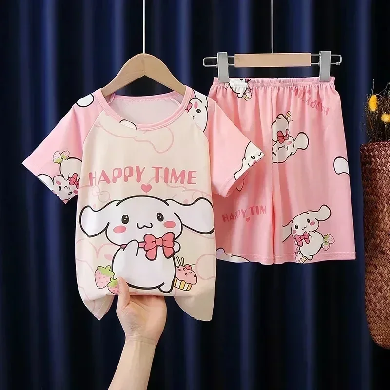 Sanurgente Kuromi Cinnamoroll Pyjama pour Enfants, Hello Kitty, Anime Kawaii, My Melody Baby Girl, Sweet Cartoon, Casual Thin Home Outfit