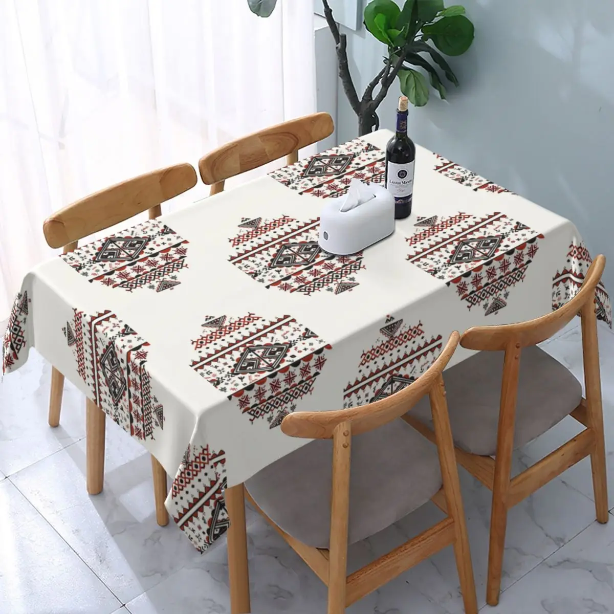 Rectangular Waterproof Kabyle Amazigh Pattern Table Cover Berber Art Symbol Table Cloth Backing Edge Tablecloth for Picnic