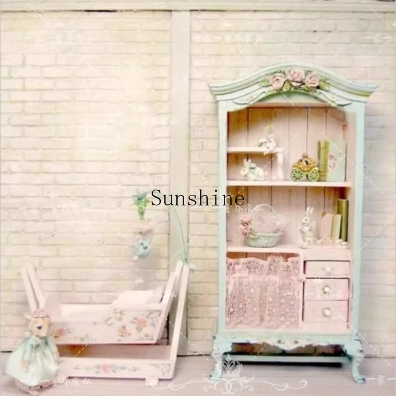

French Painted Wardrobe Storage Vintage Carved Bedroom Storage Bookcase