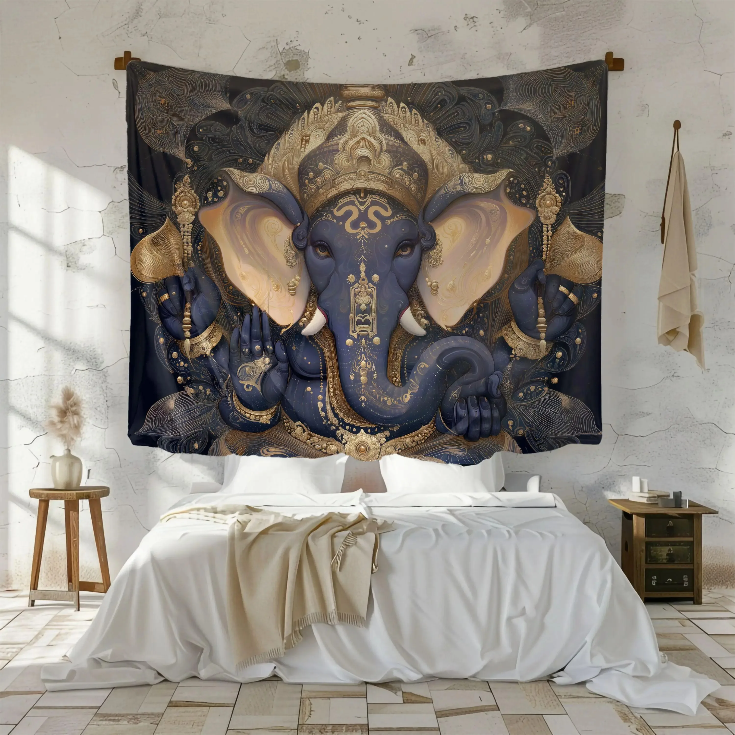 

Lord Ganesha Tapestry Elephant God Wall Hanging Peach Skin Mandala Hindu Art Decor for Yoga Meditation Room Bedroom