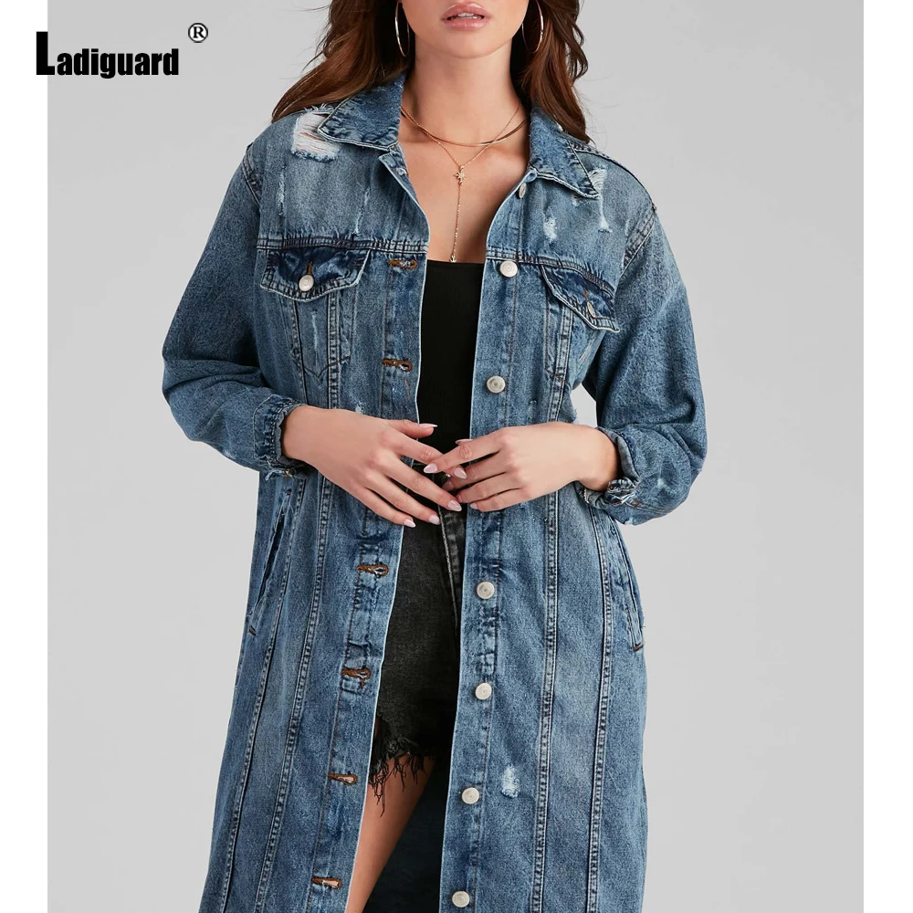 Plus Size Frauen sexy zerrissene Jeans jacke X-Long Patchwork Jeans jacken lose Jeans tragen Europa Street Jeans Tops Oberbekleidung