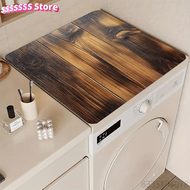 Funda Protectora para Lavadora con Diseño de Madera - Elegante Tapete de Poliéster para Drenaje, Protección para Cocina, Baño y Lavandería, Moderno