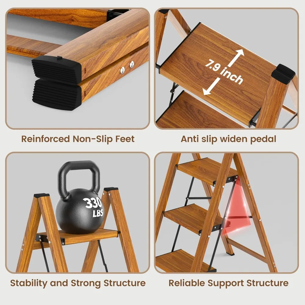 سلم ألومنيوم قابل للطي خفيف الوزن ومضاد للانزلاق بدواسة واسعة بسعة 330 رطل للاستخدام المنزلي #2