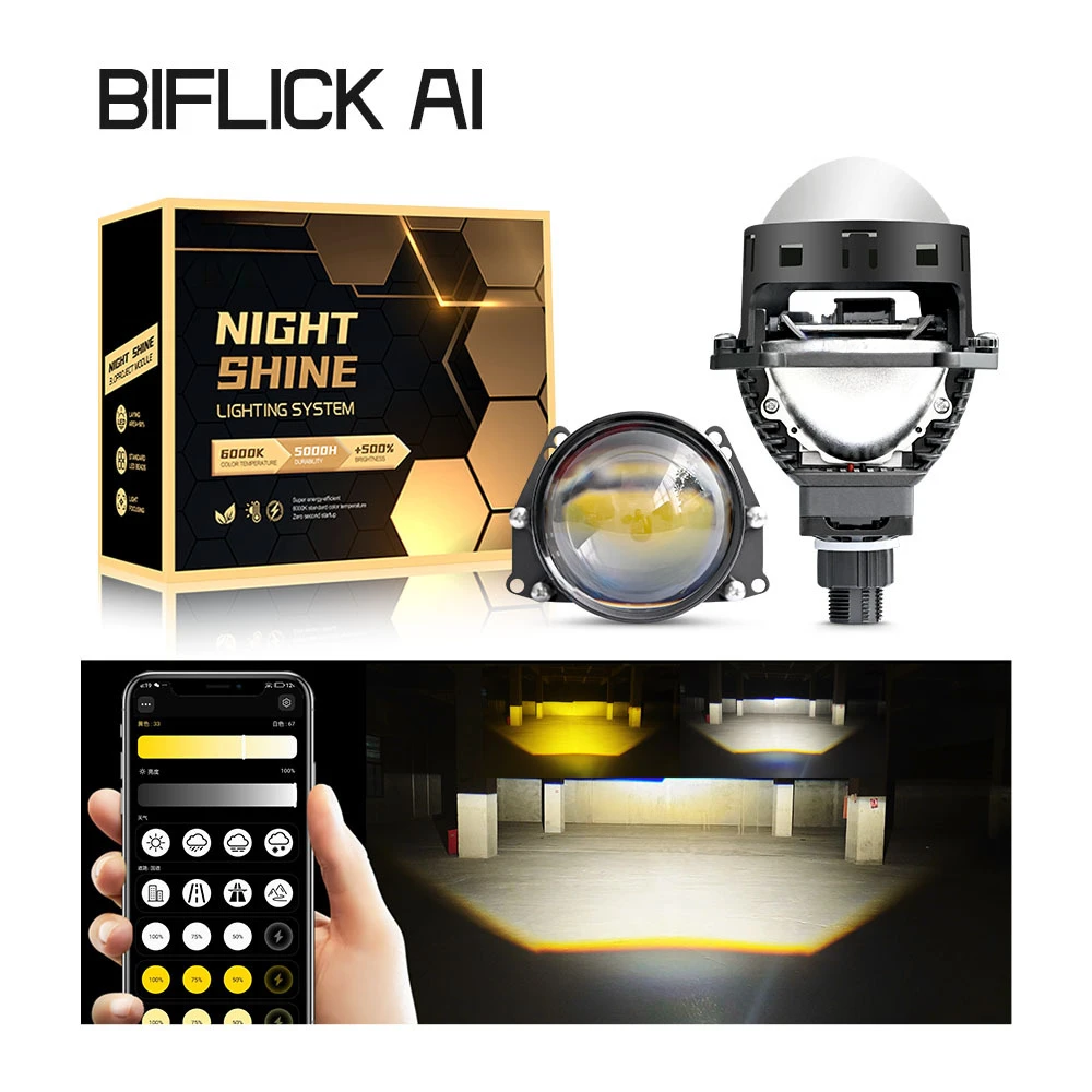 

APP Smart Control 3-Inch Bi-LED Projector Lens Headlamp H4 H7 H11 Multi-Color Hi-Lo Beam Penetration Car Accessories