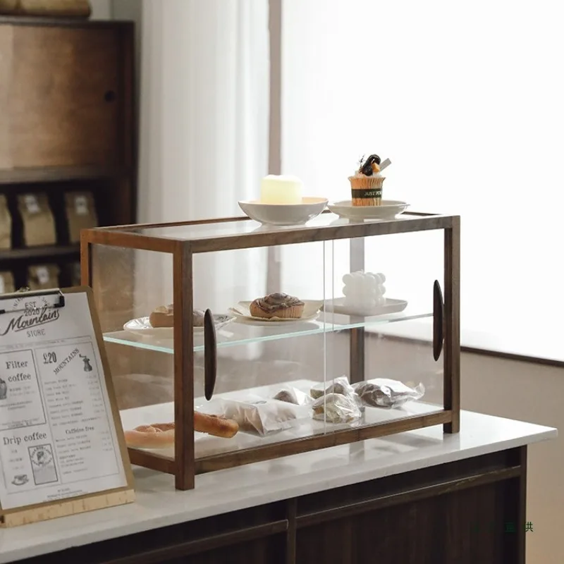 Vintage black walnut solid wood glass bread display cabinet, display rack storage cabinet c