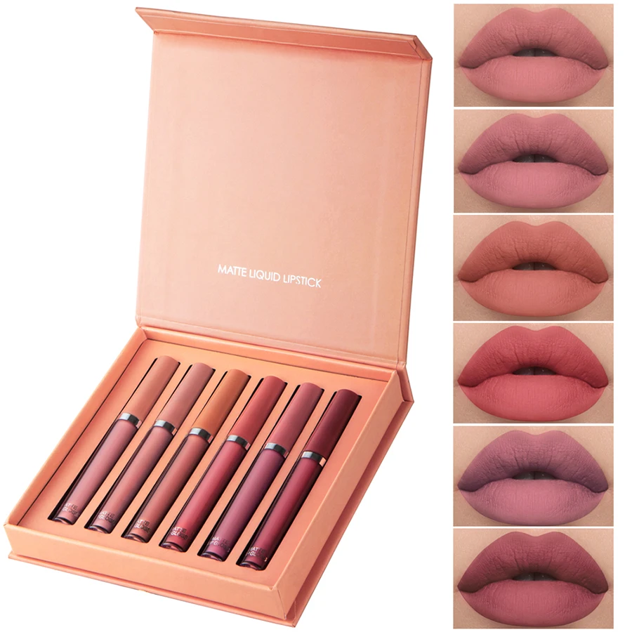 Matte Lip Gloss Set 6 cores batom liso e duradouro Display Lip Gloss impermeável hidratante batom Holiday Gift Box Set