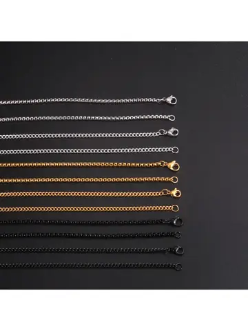 Skyrim Fashion 60cm Long Box Chain Necklace Men Stainless Steel Black Gold Color Link Chains Basic Punk Jewelry Wholesale
