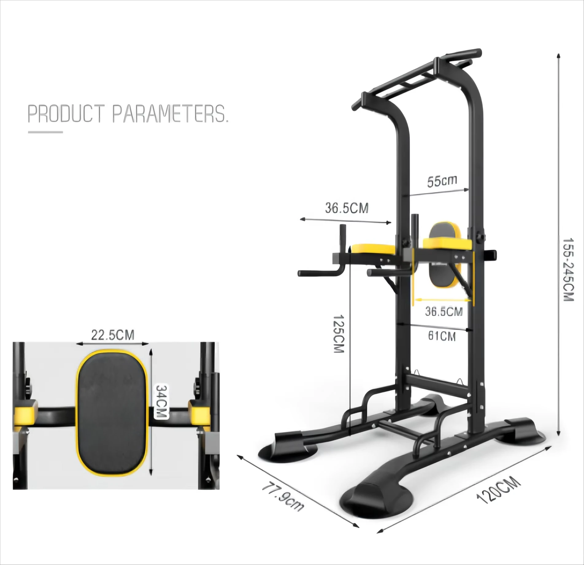 Multifunctional Power Tower Home Gym Equipment, Pull Up Bar, Dip Station and Parallel Bars, Horizontal Bar for Strength Training