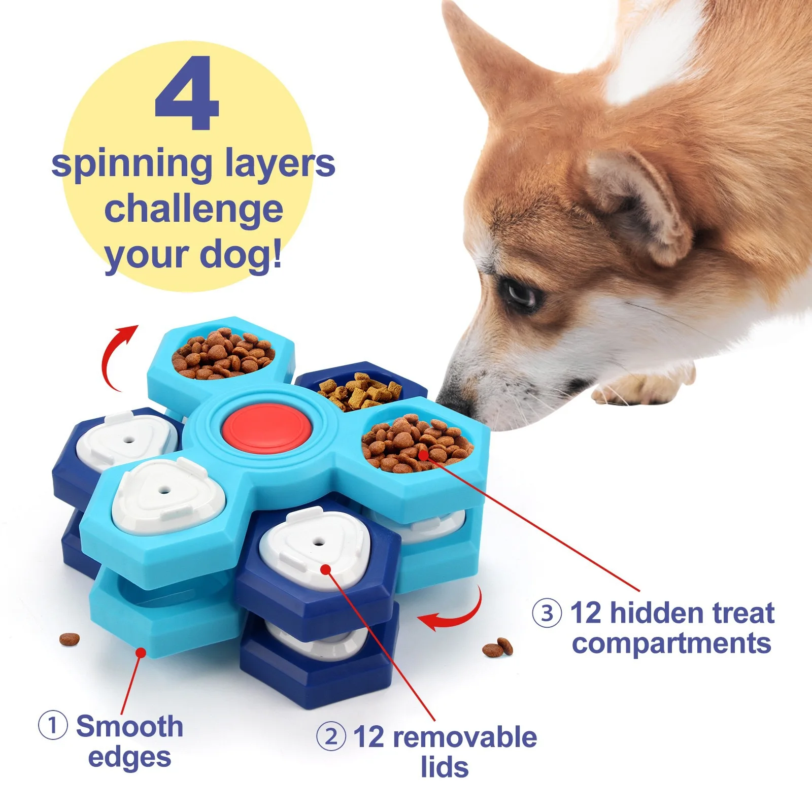 

Dog Puzzle Slow Feeder, Interactive Rotating Pet Food Dispenser Toy for Slow Eating, Mental Stimulation Dog Enrichment Toy