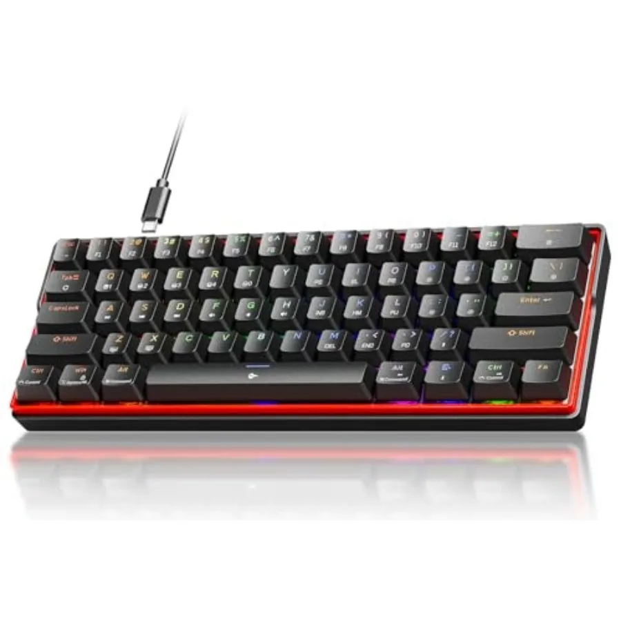 

K61SE Gaming Mechanical Keyboard, 60 Percent Wired RGB Backlit N-Key Rollover Compact Mini 61 Keys Keyboard for PC Laptop