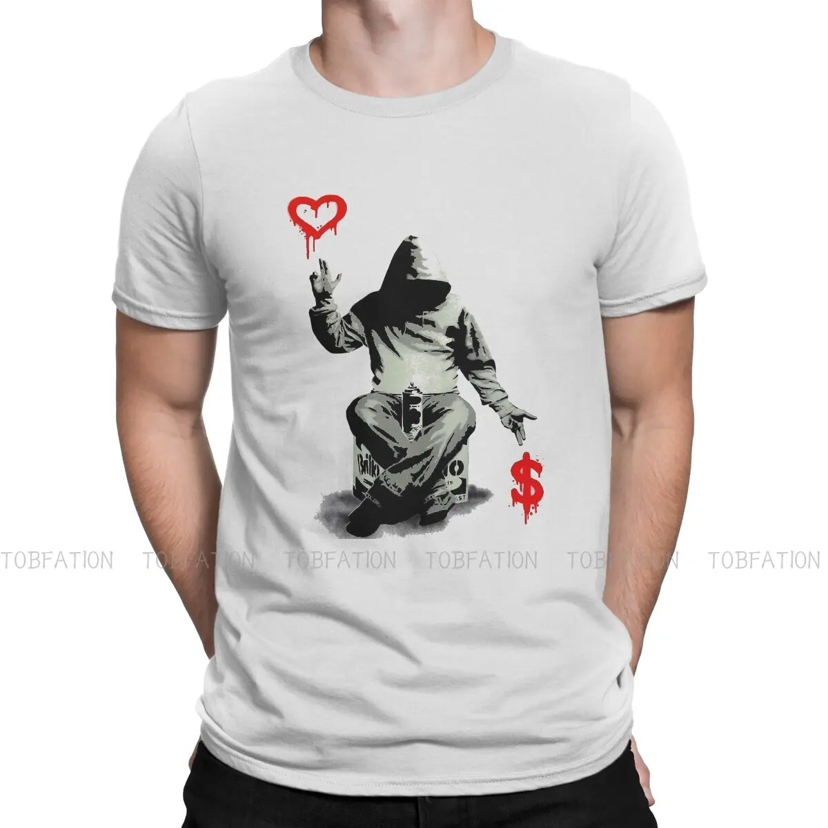 Banksy Love Over Money Newest TShirts  Men Graphic Pure Cotton Streetwear T Shirt Round Neck Oversized