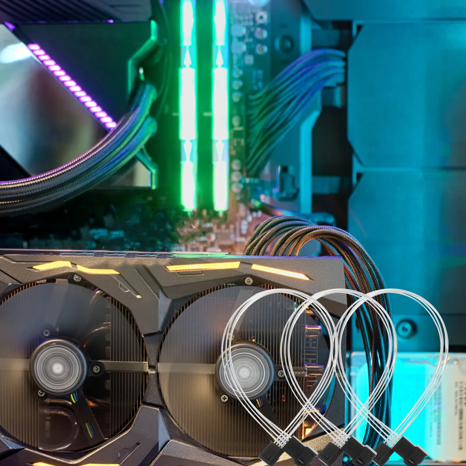 

3Pcs Computer Cable Hub Premium Pwm Fan Power Extension 4-Pin for Pc Cooling High Conductivity Low Resistance Lifespan