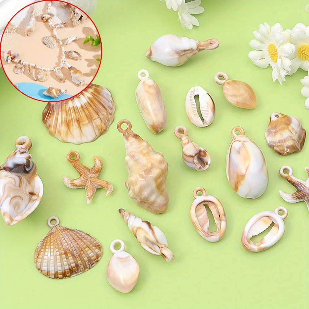 3/12/24 قطعة المعلقات على شكل محارة نجم البحر البني الأبيض ، أساور يدوية ، أقراط القلائد ، ديكور عيد الميلاد وعيد الحب