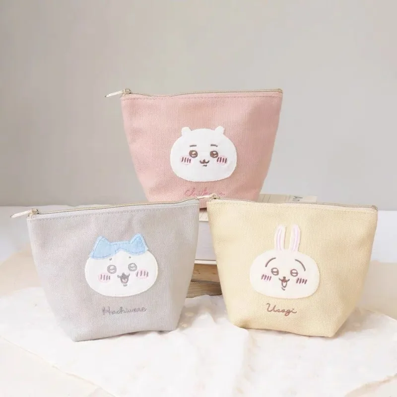 

Chiikawa Makeup Bag Usagi Cartoon Canvas Embroidery Handheld Lipstick Sanitary Napkins Storage Bag Student Women Commute Gift