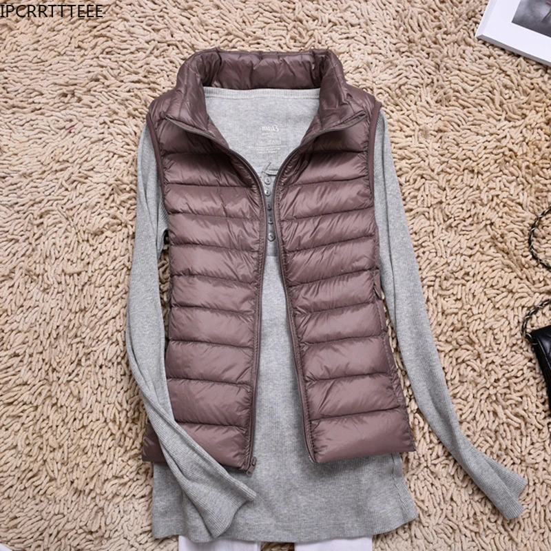 2023 New Autumn Winter Women Vest Warm Sleeveless White Duck Down Jacket Slim Female Waistcoat