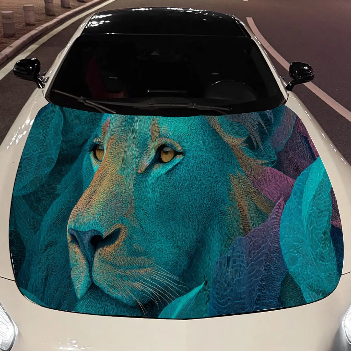 

Blue-Purple Lion Car Hood Vinyl Stickers Car Surface Protection Decal Car Decoration Cover Vinyl Wraps Waterproof Self-adhesive