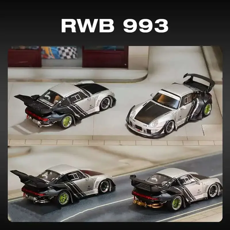 

In Stock SW 1:64 RWB 993 Matte Silver Cyberpunk Diecast Diorama Car Model Collection Toy Street Warrior