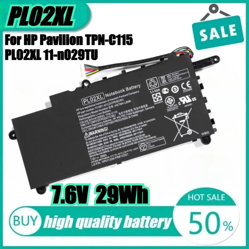 

New PL02XL 7.6V 29Wh Laptop Battery for HP Pavilion 11-n000snx X360 N014TU N030TU 751681-421 HSTNN-LB6B HSTNN-DB6B TPN-C115